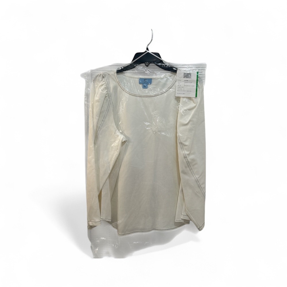 CeCe Women's Ivory Long Sleeve Puff Sleeve Crew Neck Top‎ L
